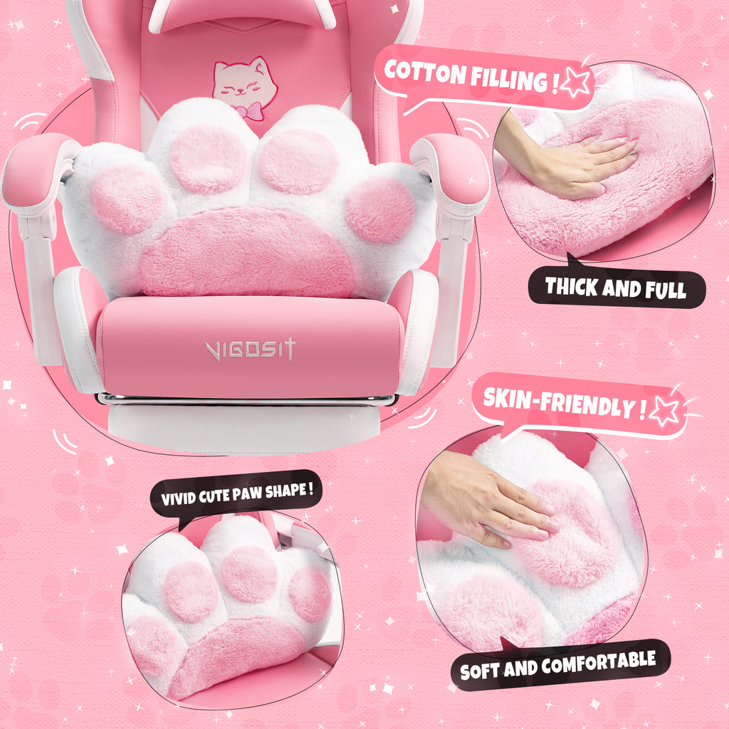Cat Ears Pink Gaming Chair - Pink PU Leather Ergonomic Reclining Office Chair with Footrest, 310lb Capacity, 6-Position Recli