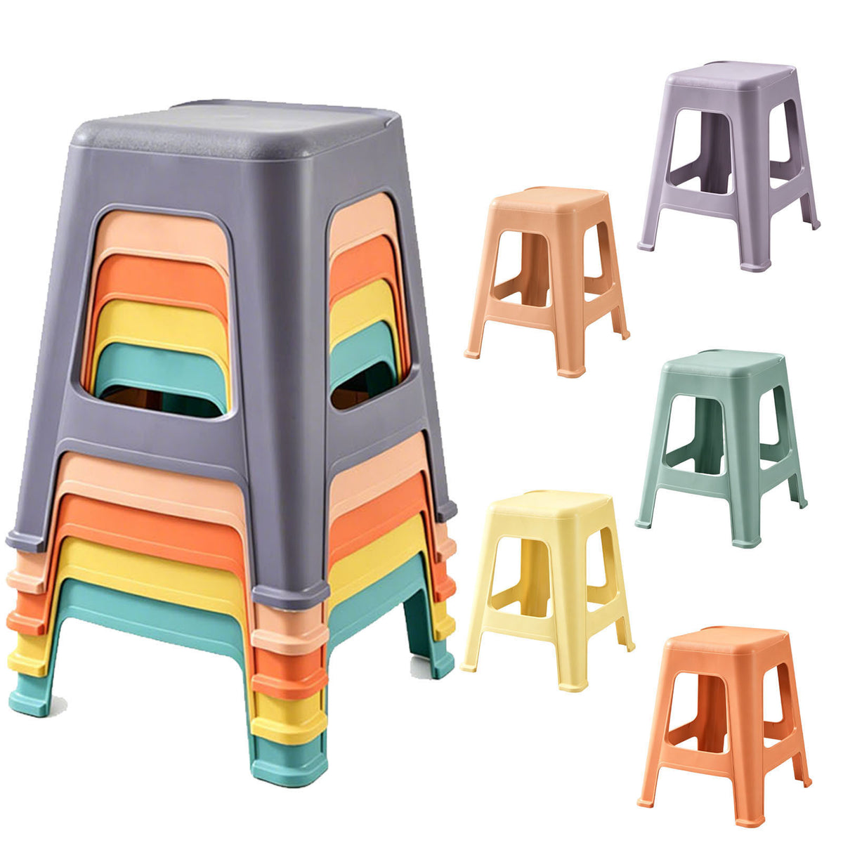 5 Pack Stackable Classroom Stools, 18.8' Height Colorful Nesting Plastic Stool, Portable Backless Chairs Flexible Seating for