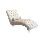 Velvet Chaise Lounge Indoor, Button-Tufted Upholstered Chair with Pillow, Beige Velvet, 63.38x28.94x34.05 inches - Grand Goldman Shop