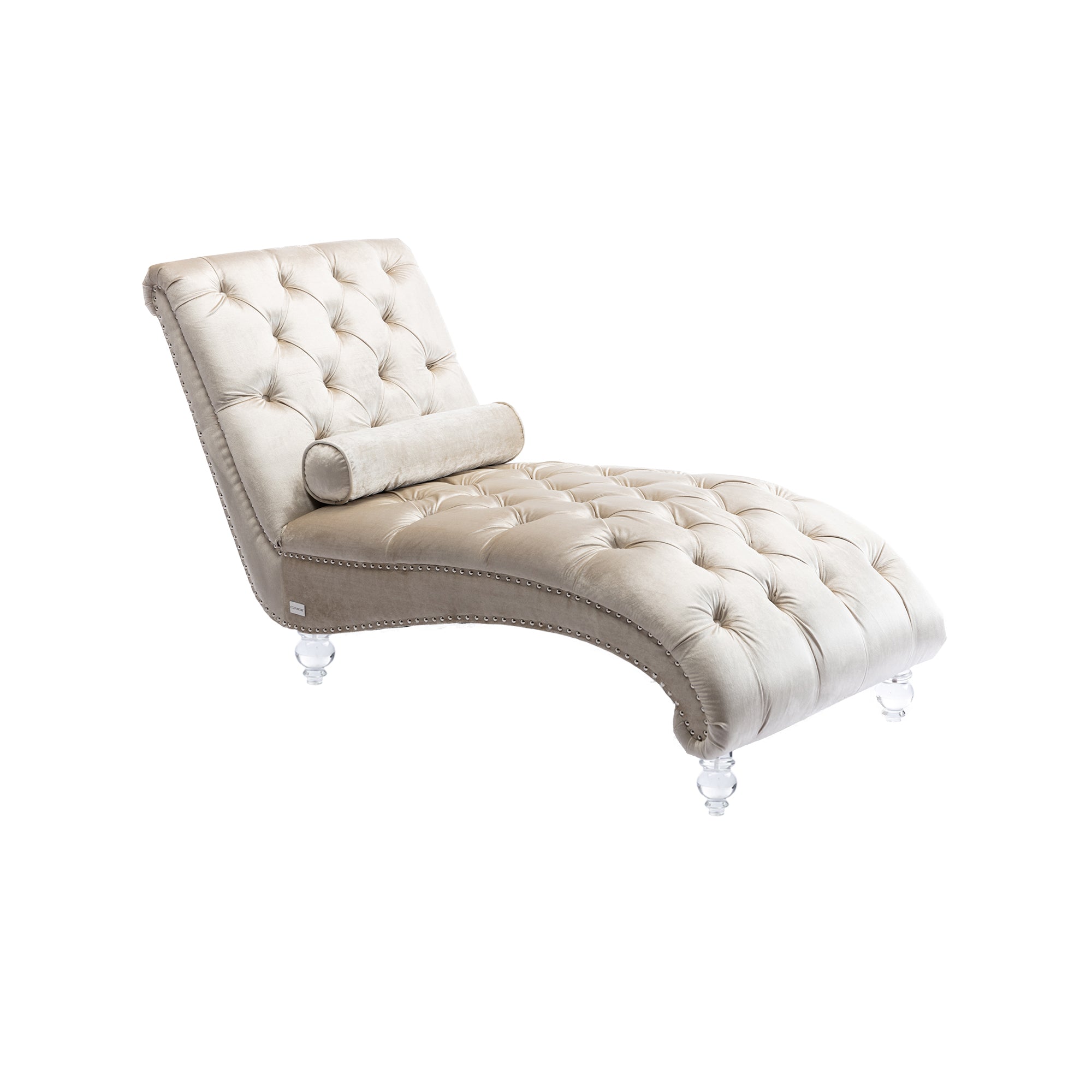 Velvet Chaise Lounge Indoor, Button-Tufted Upholstered Chair with Pillow, Beige Velvet, 63.38x28.94x34.05 inches - Grand Goldman Shop
