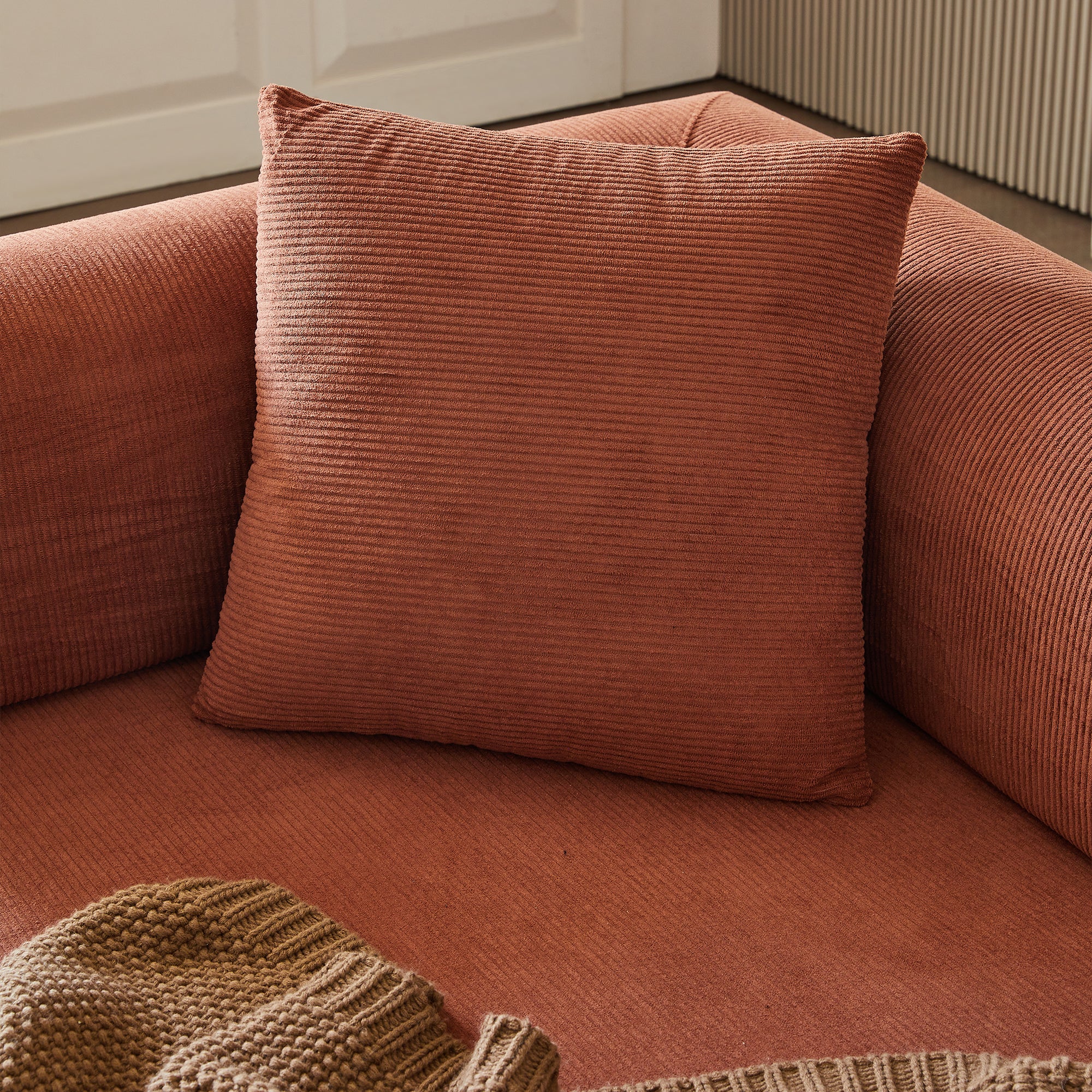 78.8' Compression Sofa,Convertible Floor Sofa Bed-with Pillow Back Support Armrest,Comfy Futon Couch Sleeper Bed,Loveseats Boneless Modular Sectional Sofa,Corduroy fabric,for Living Room,Bedroom,Brown - Grand Goldman Shop