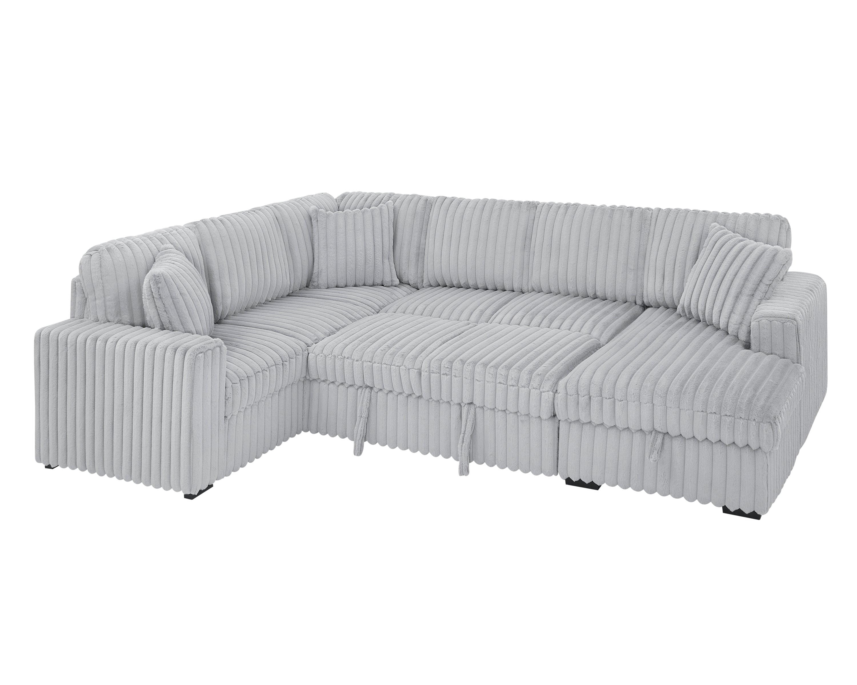 122 Inch Pull Out Couch, Rabbit plush Fabric Sofa Bed with USB Ports & Comfy Upholstered, Oversized U Shape Sectional Sleeper Sofa Bed with Storage Chaise, Grey - Grand Goldman Shop