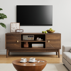 Mid-Century Modern TV Stand for 32/45 inch TV, Walnut MDF Entertainment Center with Storage, 43.31 inch Media Console Table for Living Room and Bedroom - Grand Goldman Shop