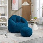 Bedding Bean Bag Sofa Chair with High-Pressure Foam and Footrest, Blue Microfiber - Grand Goldman Shop