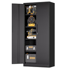 71'H Metal Garage Storage Cabinet, Black Tool Steel Locking Cabinet with Doors and 4 Shelves, Tall Cabinets for Garage Storag