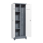 Heavy Duty Grey Metal Storage Cabinet with Locking Doors, Hanging Rod & Shelves, 65' H Broom Closet for Garage or Basement | 