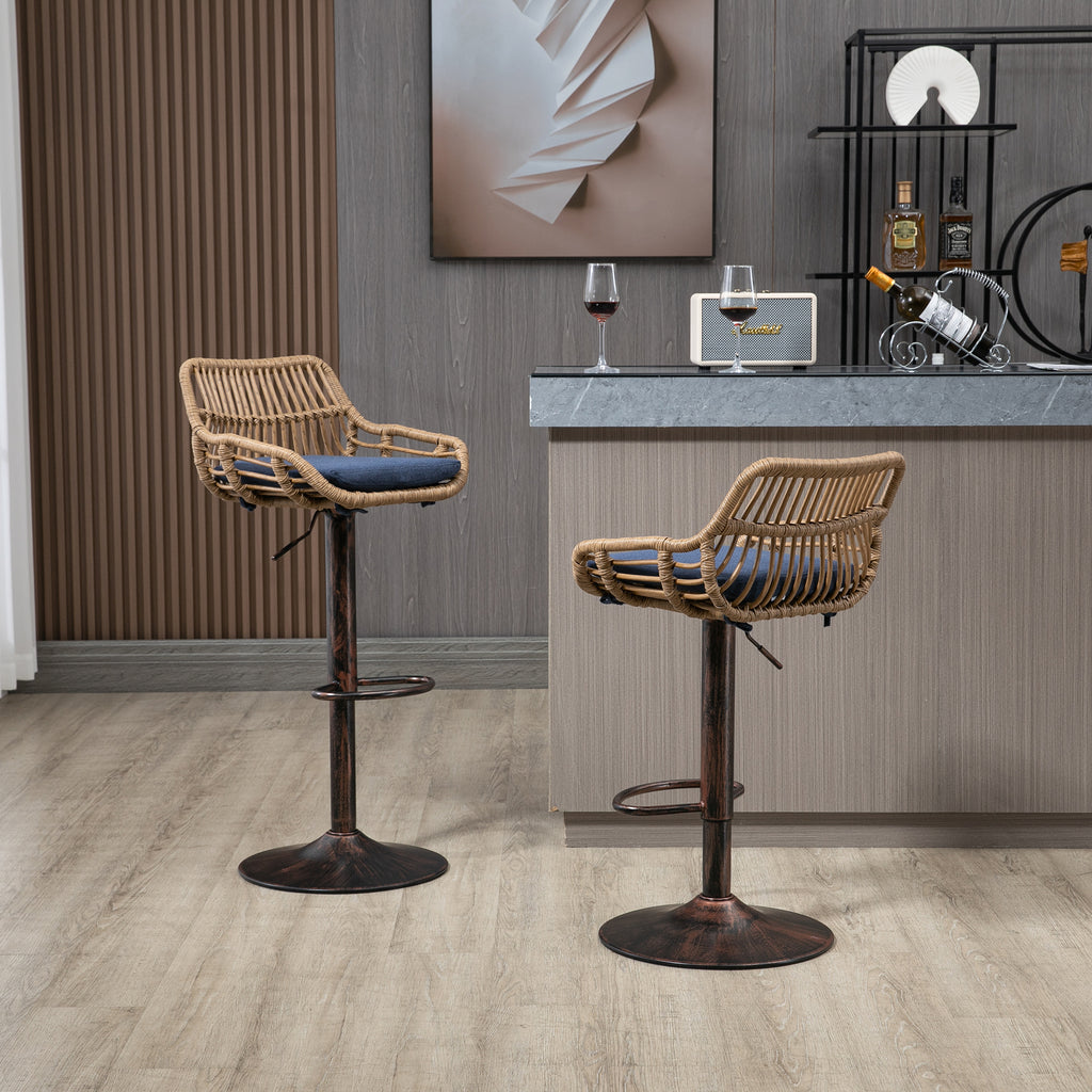 COOLMORE Modern Swivel Bar Stools Set of 2 Adjustable Counter Height Chairs with Footrest Blue Linen - Grand Goldman Shop