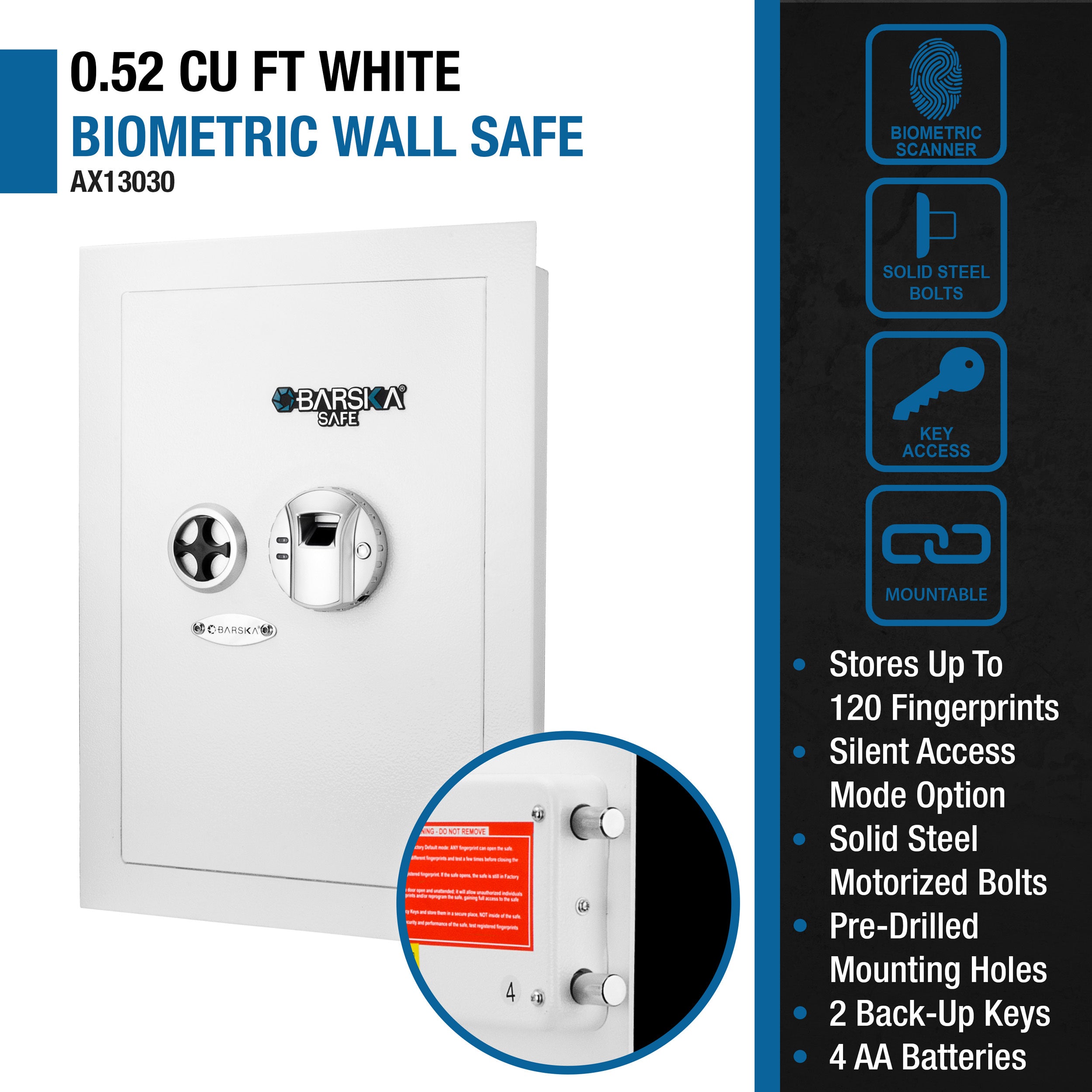 White Biometric Wall Safe - Grand Goldman