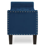 Upholstered Tufted Button Storage Bench with nails trim,Entryway Living Room Soft Padded Seat with Armrest,Bed Bench -Navy - Grand Goldman Shop