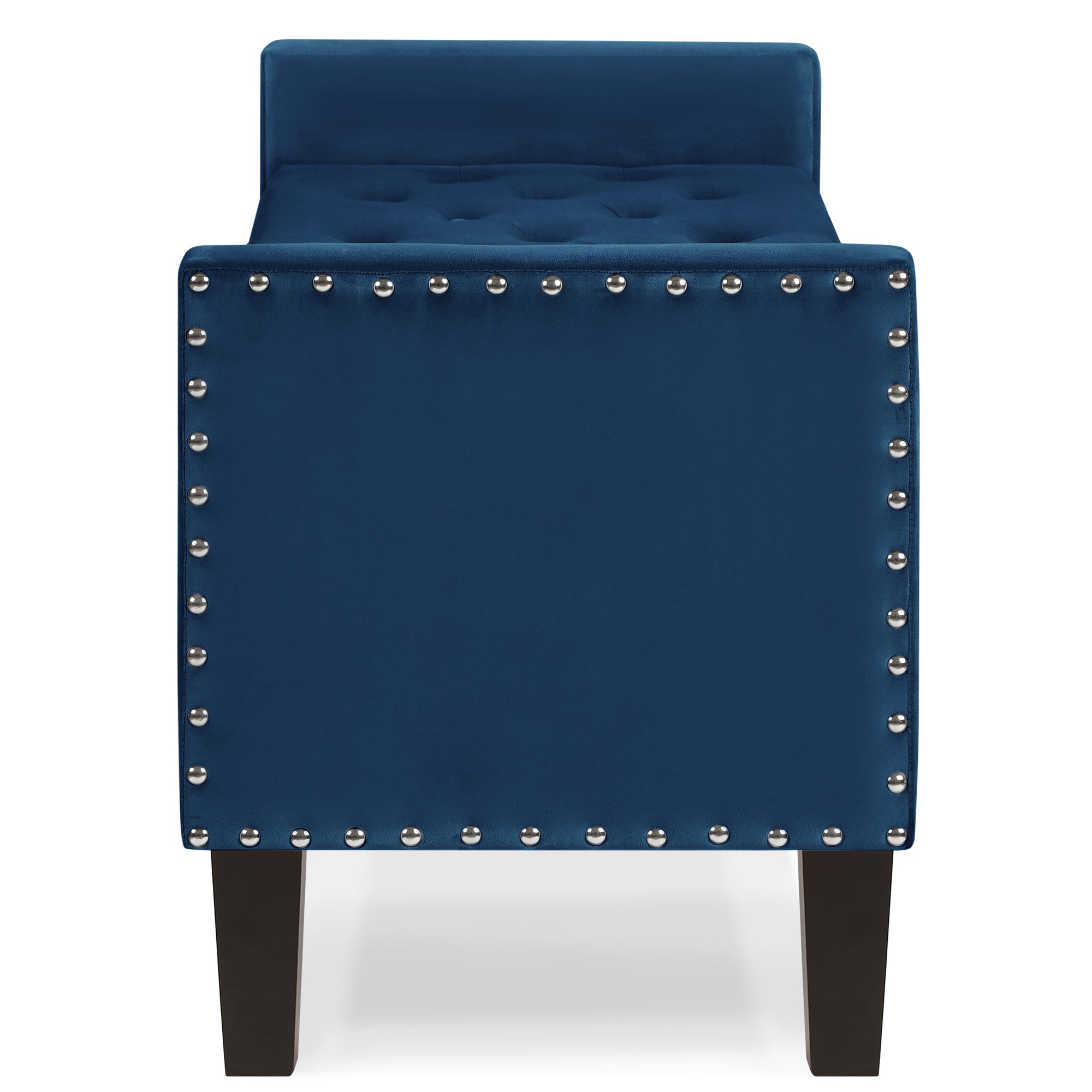 Upholstered Tufted Button Storage Bench with nails trim,Entryway Living Room Soft Padded Seat with Armrest,Bed Bench -Navy - Grand Goldman Shop