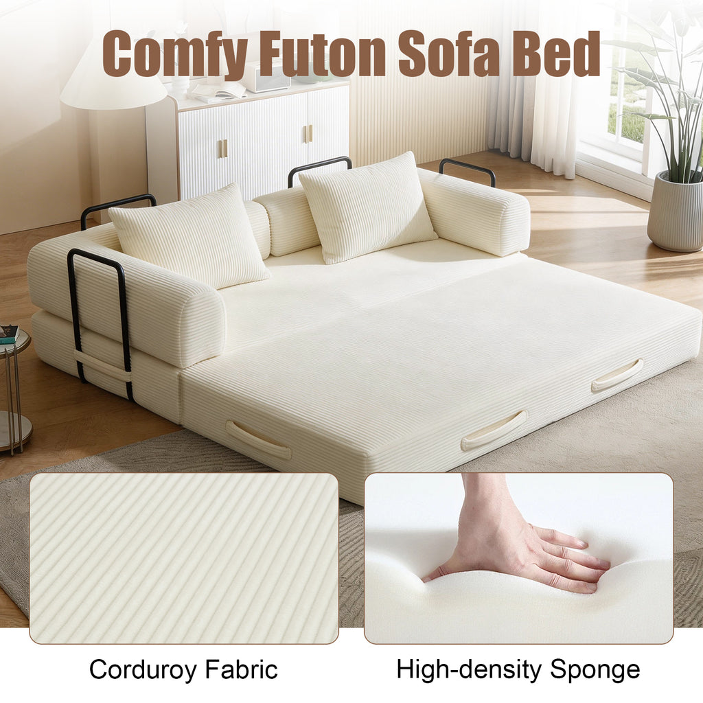 78 Inch Convertible Sleeper Sofa Bed, Futon Boneless Couch Lounge Loveseat with Pull Out Bed, No Assembly Required - Grand Goldman Shop