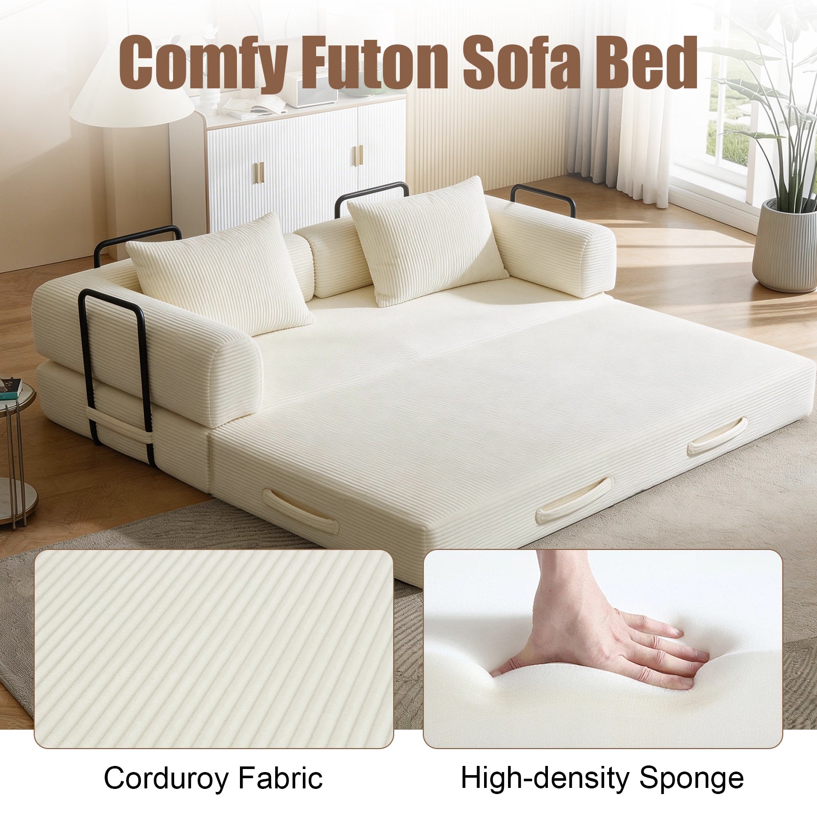 78 Inch Convertible Sleeper Sofa Bed, Futon Boneless Couch Lounge Loveseat with Pull Out Bed, No Assembly Required - Grand Goldman Shop