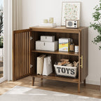 Farmhouse Walnut Sideboard Buffet Cabinet With Louvered Doors, Wood Coffee Bar Storage For Kitchen & Living Room, 31.5' W - Grand Goldman Shop