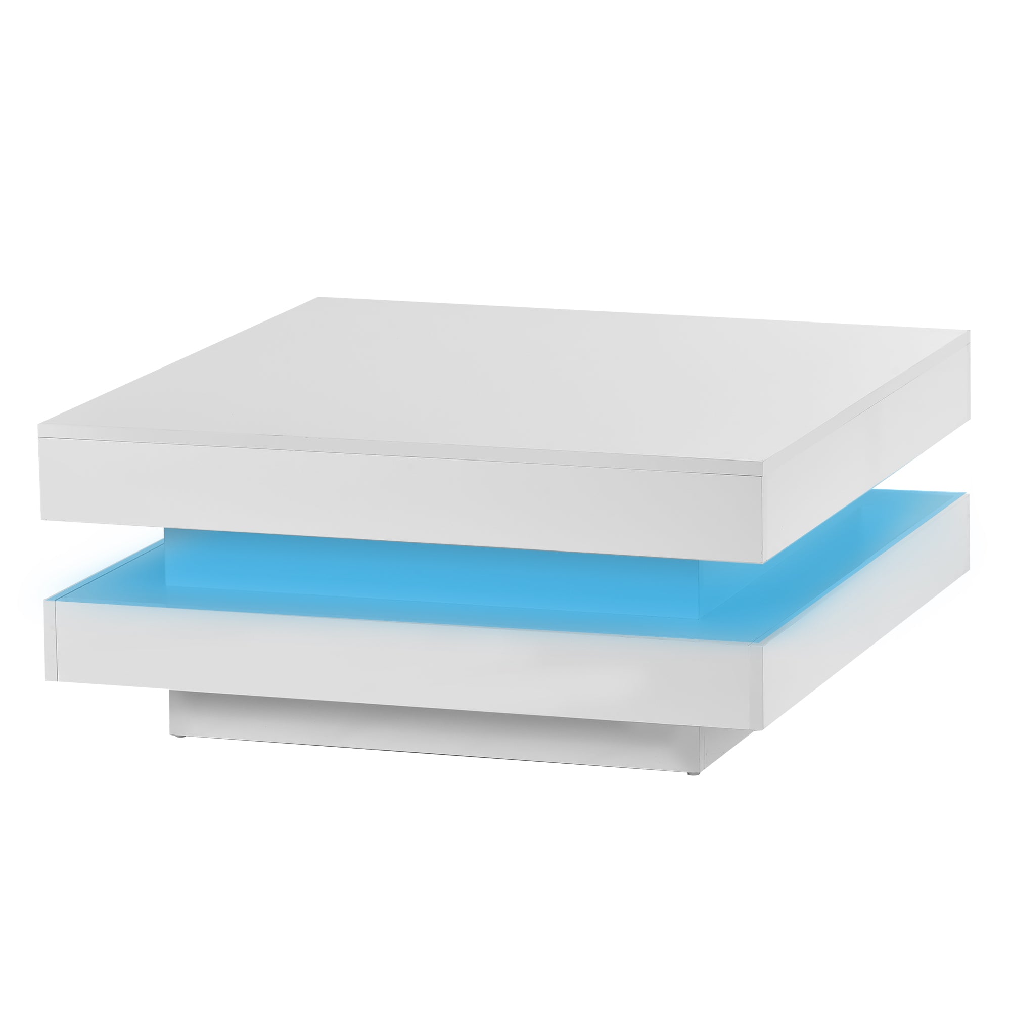 ON-TREND High Gloss Minimalist Design with LED Lights, 2-Tier Square Coffee Table, Center Table for Living Room, 31.5''x31.5''x14.2'', White - Grand Goldman Shop