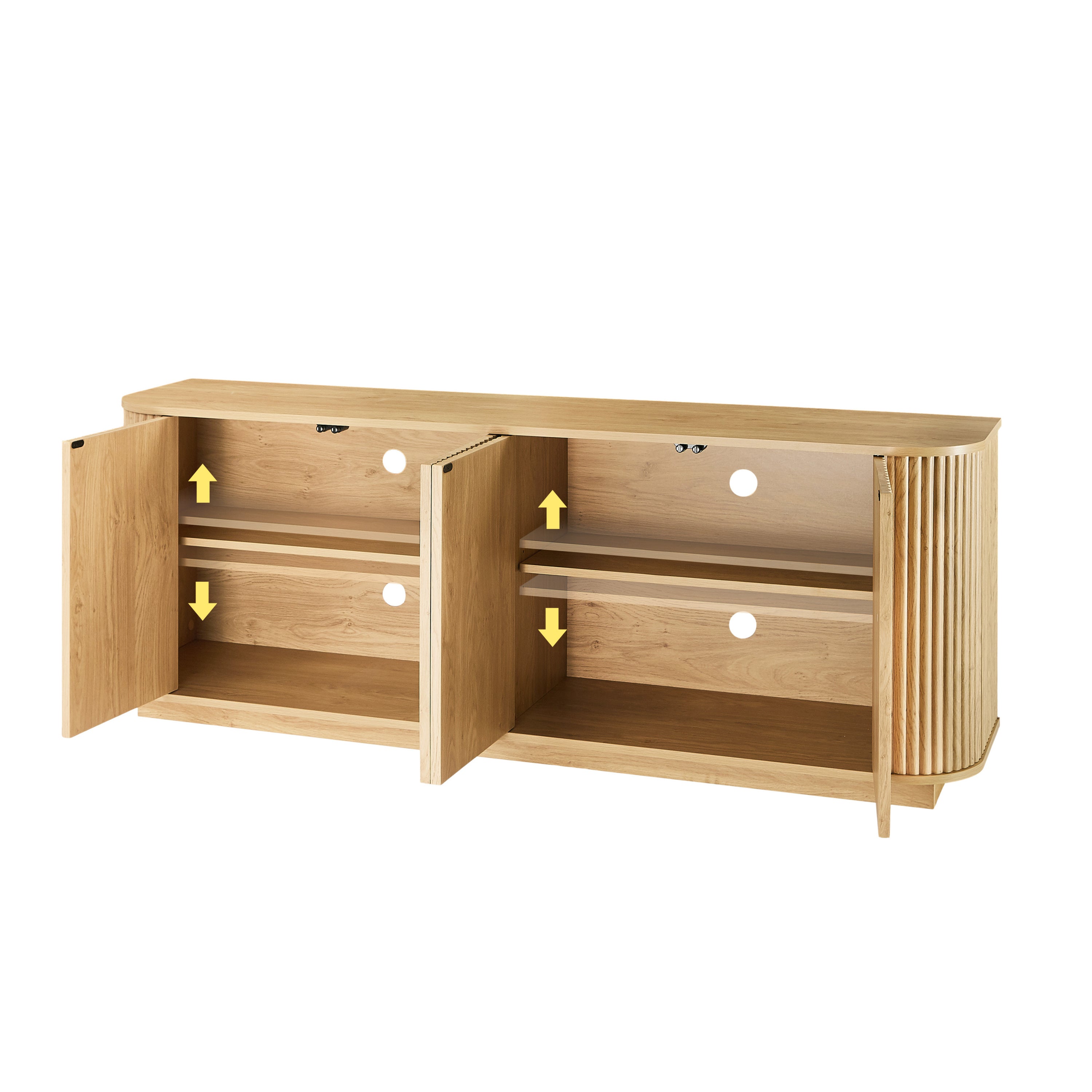 Sideboard Storage Cabinet TV Stand with wave pattern Buffet Cabinet Wooden Vertical Striped Cabinet for Kitchen/Bedroom/Entryway. Natural, 64''W x 15''D x 24''H. - Grand Goldman Shop