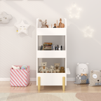 Kids Bookshelf with Chalkboard Side – Bear-Shaped Wooden Bookcase with 3-Tier Storage, Drawing Board for Toddlers, Toy and Bo