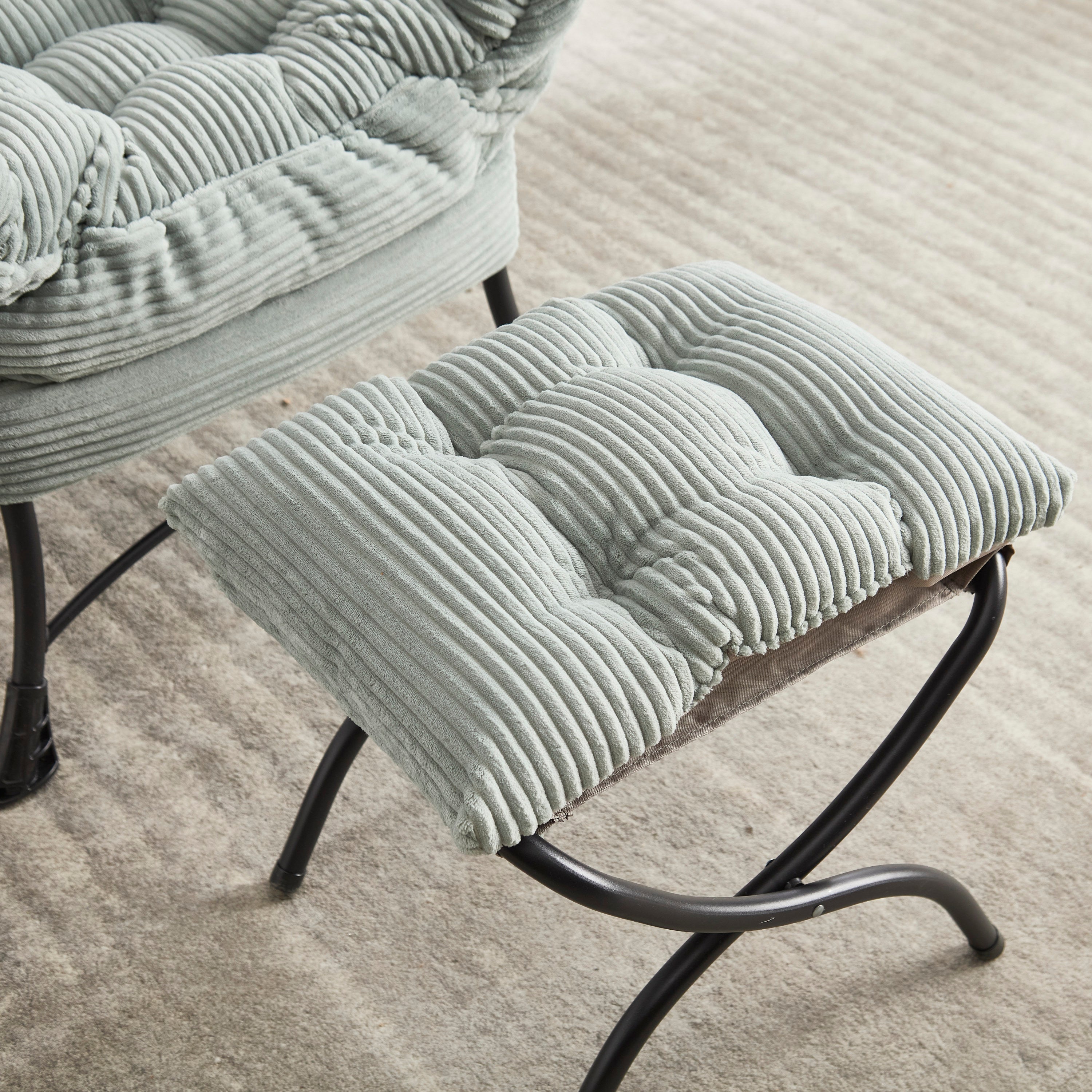 Lazy Chair with Ottoman, Modern Lounge Accent Chair with Armrests and a Side Pocket, Leisure Upholstered Sofa Chair Reading Chair with Footrest for Small Space, Corner Chair-Light green - Grand Goldman Shop