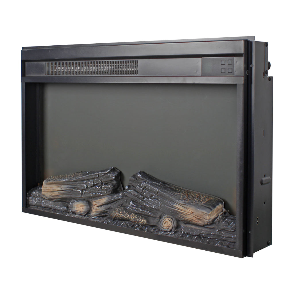 26 inch electric fireplace insert, ultra thin heater with log set & realistic flame, remote control with timer, overheating protection - Grand Goldman Shop