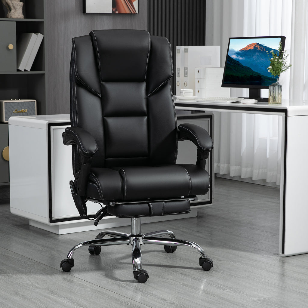 Vinsetto Massage Office Chair with 6 Vibration Points, Lumbar Heated PU Leather Reclining Computer Chair with Adjustable Heig