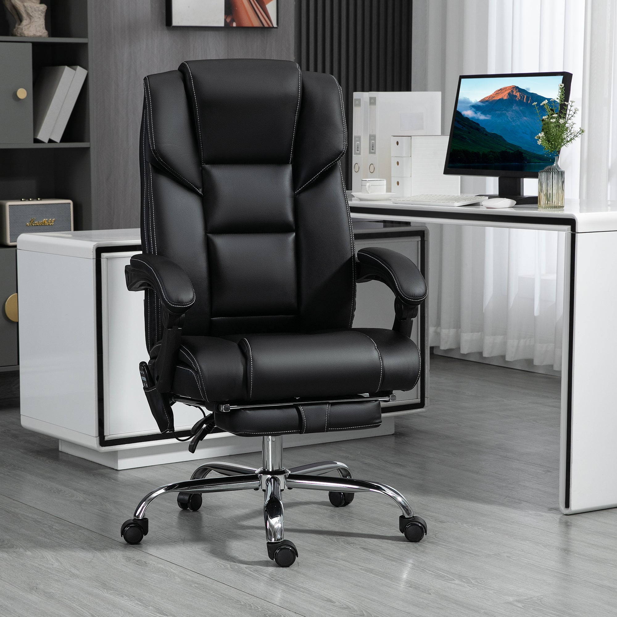 Vinsetto Massage Office Chair with 6 Vibration Points, Lumbar Heated PU Leather Reclining Computer Chair with Adjustable Heig