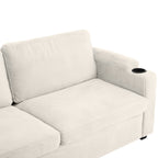 Beige Corduroy Sleeper Sofa Loveseat with Full Size Mattress, USB Ports, Cup Holders, Side Pockets, Phone Holder - Grand Goldman Shop