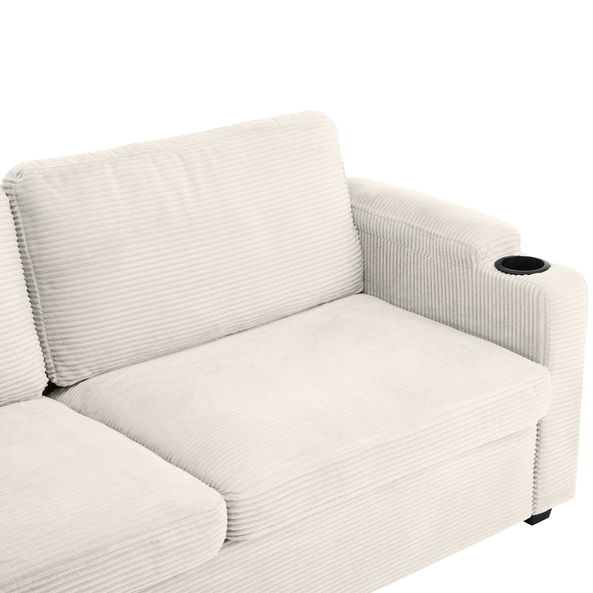 Beige Corduroy Sleeper Sofa Loveseat with Full Size Mattress, USB Ports, Cup Holders, Side Pockets, Phone Holder - Grand Goldman Shop