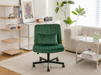 Green Velvet Criss Cross Armless Office Chair with Wheels - Comfortable & Stylish for Home Office, Meditation, and Makeup Use