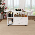 Multi-Functional Folding Table with Storage Shelves and Wheels, 47 Inch White MDF Compact Desk for Kitchen, Dorm, or Office - Grand Goldman Shop