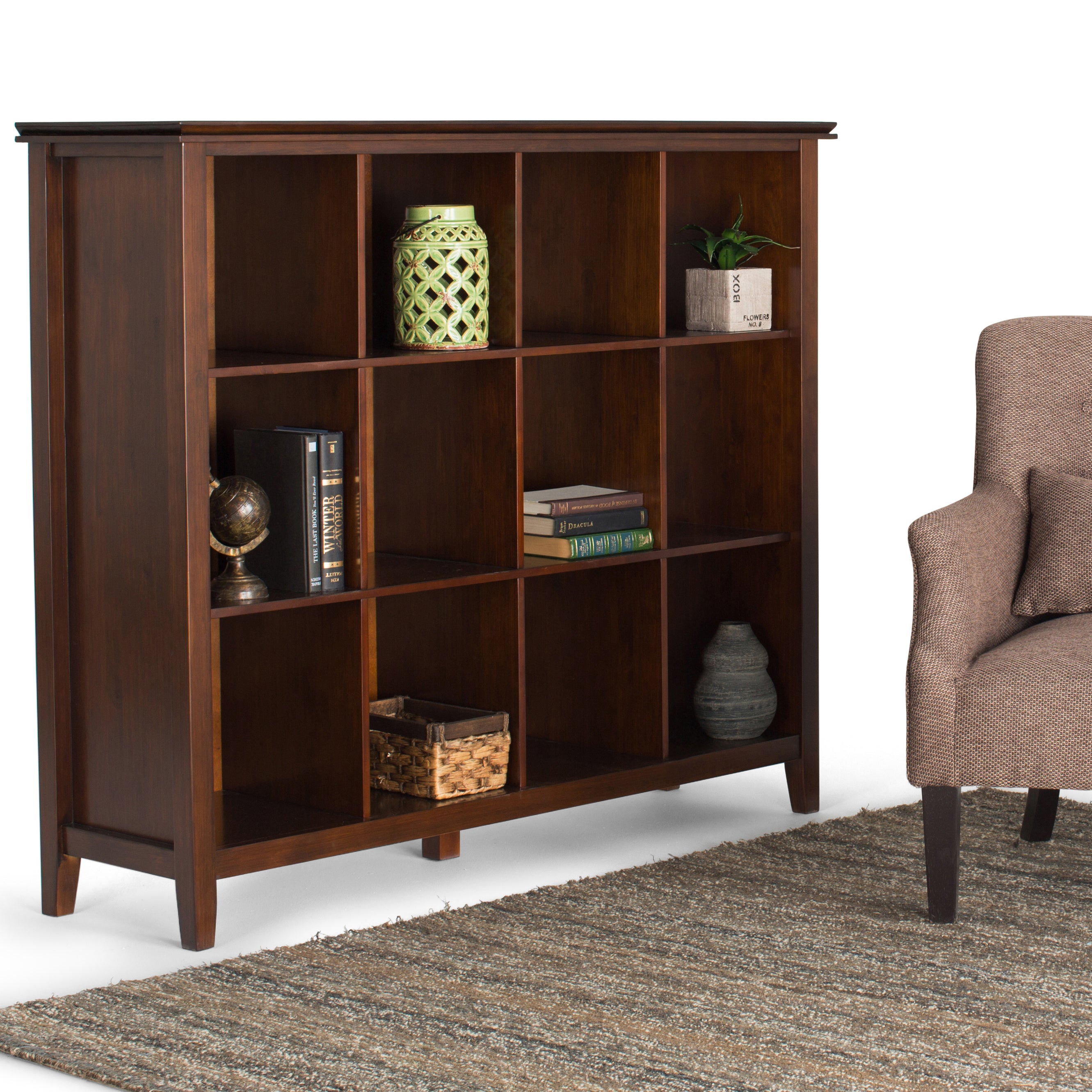Artisan Transitional 12 Cube Storage in Russet Brown with Solid Wood Construction and Glazed Finish - Grand Goldman