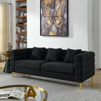 Streamline Modern 81 Inch Oversized 3 Seater Sectional Sofa in Black Teddy Fabric with 3 Lumbar Pillows, Deep Seating Comfort for Living Room Bedroom Office - Grand Goldman Shop