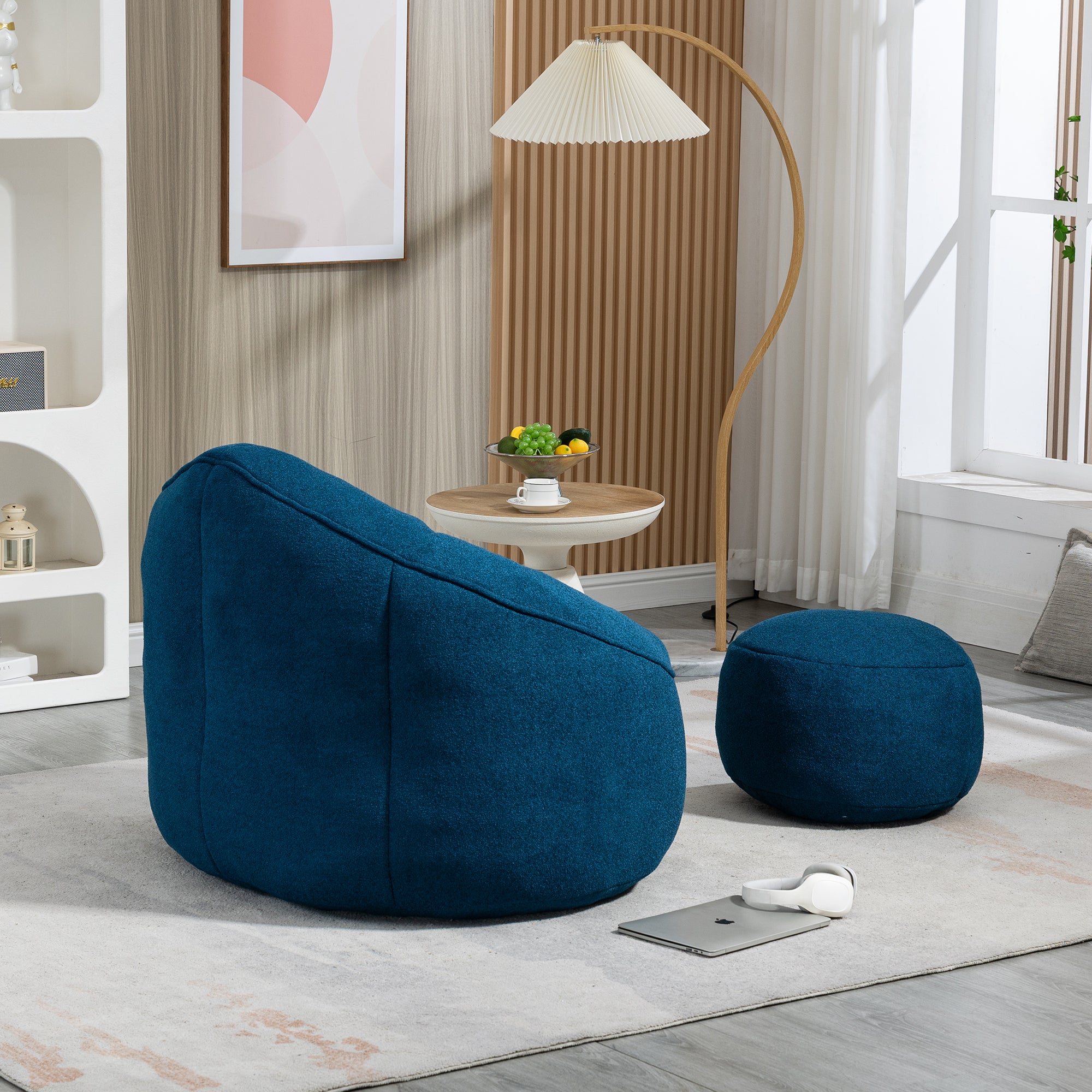 Bedding Bean Bag Sofa Chair with High-Pressure Foam and Footrest, Blue Microfiber - Grand Goldman Shop