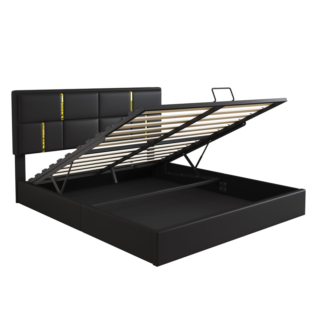 2-Pieces Bedroom Sets,Queen Size Upholstered Platform Bed with Hydraulic Storage System,Storage Ottoman with Metal Legs,Black(Old SKU:N733S207778B) - Grand Goldman Shop