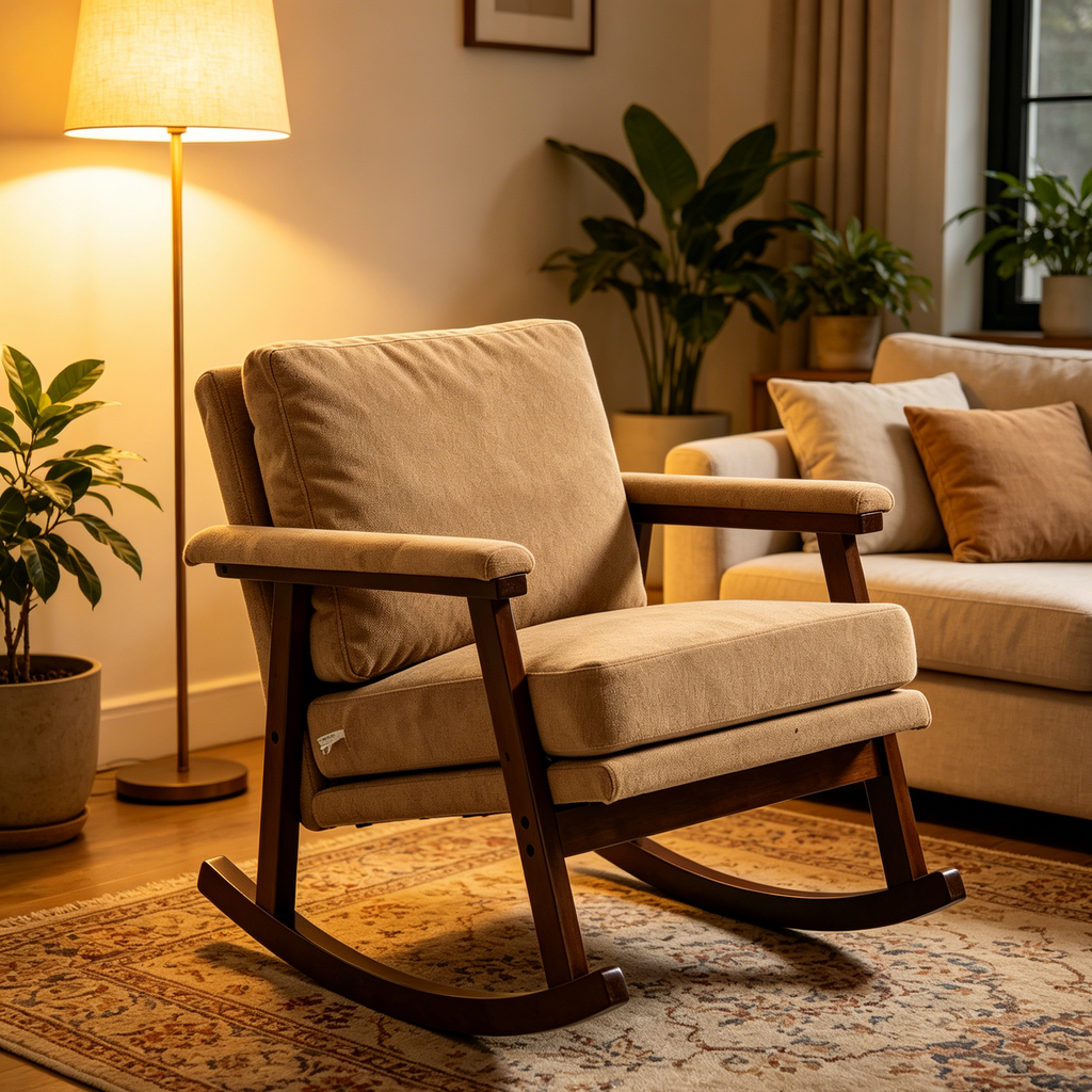 Mid Century Modern Accent Chair ,rocking chair with Wood Frame, Upholstered Living Room Chairs , Reading Armchair for Bedroom Sunroom - Grand Goldman Shop