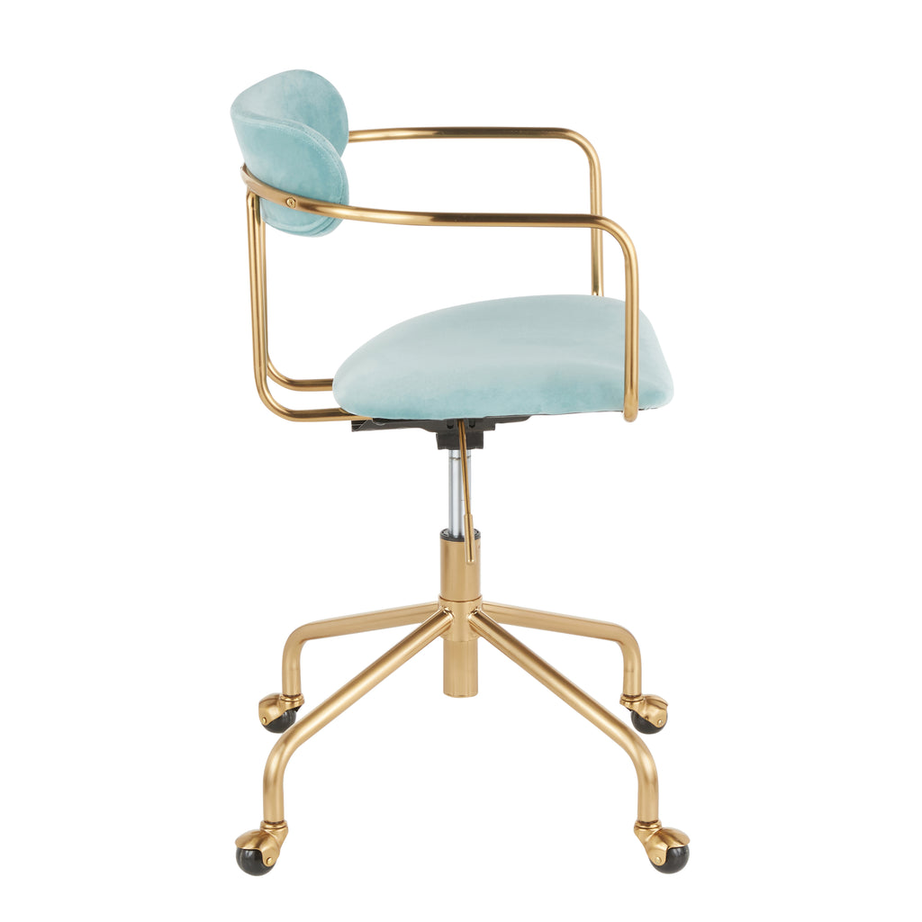 Contemporary Office Chair in Gold Metal and Light Blue Velvet | Premium Home Decor - Grand Goldman