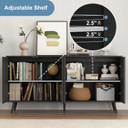 Sideboard Buffet Cabinet with Storage, Long Sideboard Storage Cabinet with 4 Doors, Wood Credenza Console Coffee Bar Cabinets with Adjustable Shelves for Living Room Kitchen Dining Room Black - Grand Goldman Shop