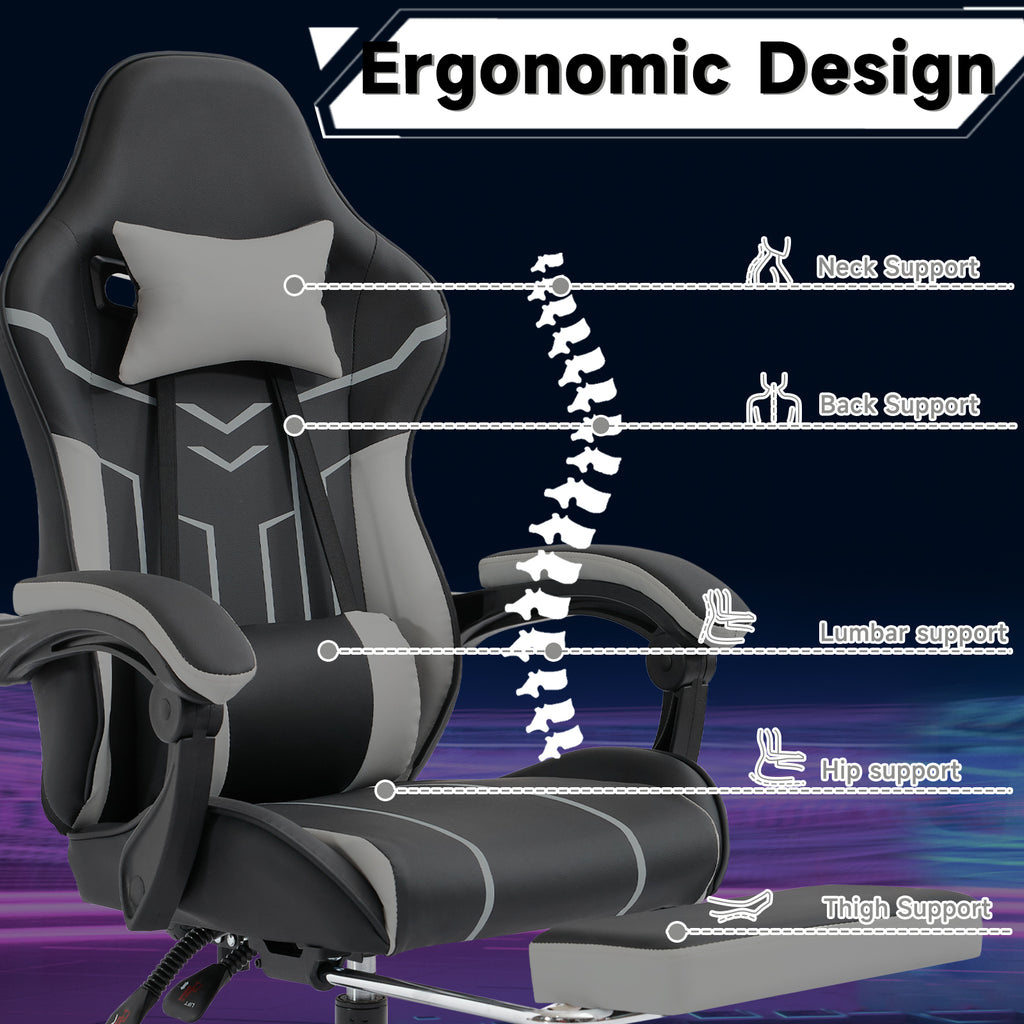 Gaming chair, Computer chair Ergonomic chair with footrest Office chair Ergonomic computer chair with lumbar backrest Blackgr
