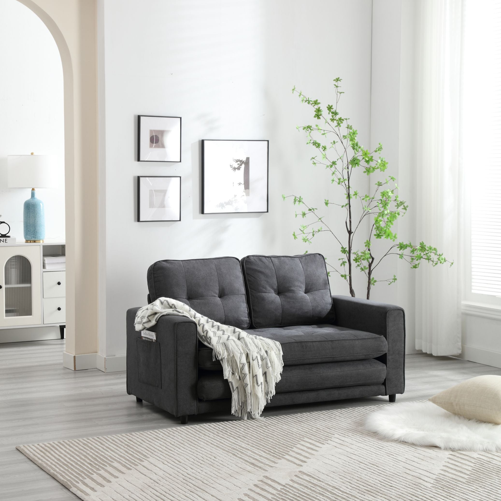 3 Fold Sofa,Convertible Futon Couch sleeper sofabed,Space saving loveseat,Pull Out Couch Bed for Living Room,Dark Gray & Light Gray & Beige,Velvet linen fabric - Grand Goldman Shop