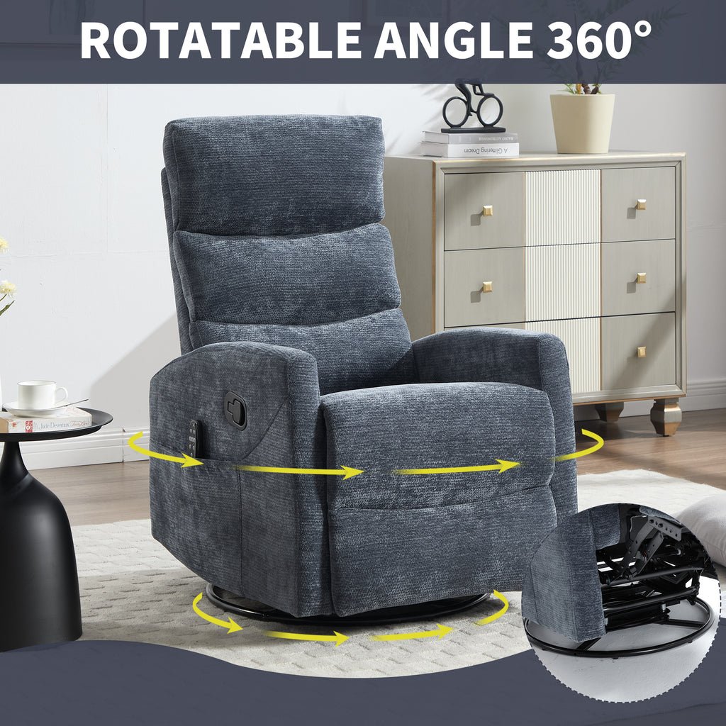 Heat Massage Manual Recliner Chair with Rocker and Swivel in Fabric for Living Room, Blue - Grand Goldman Shop