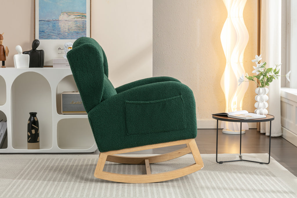 049-Teddy Fabric Rocking Chair With Packet Wood Legs,Green - Grand Goldman Shop