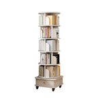 6 Tier Rotating Bookshelf, 360° Display Round Spinning Bookshelf with Wheels and Drawer, Space-Saving, Small Space Rotating Bookshelf Tower for Bedroom, Living Room, Home, Office, Warm White - Grand Goldman Shop