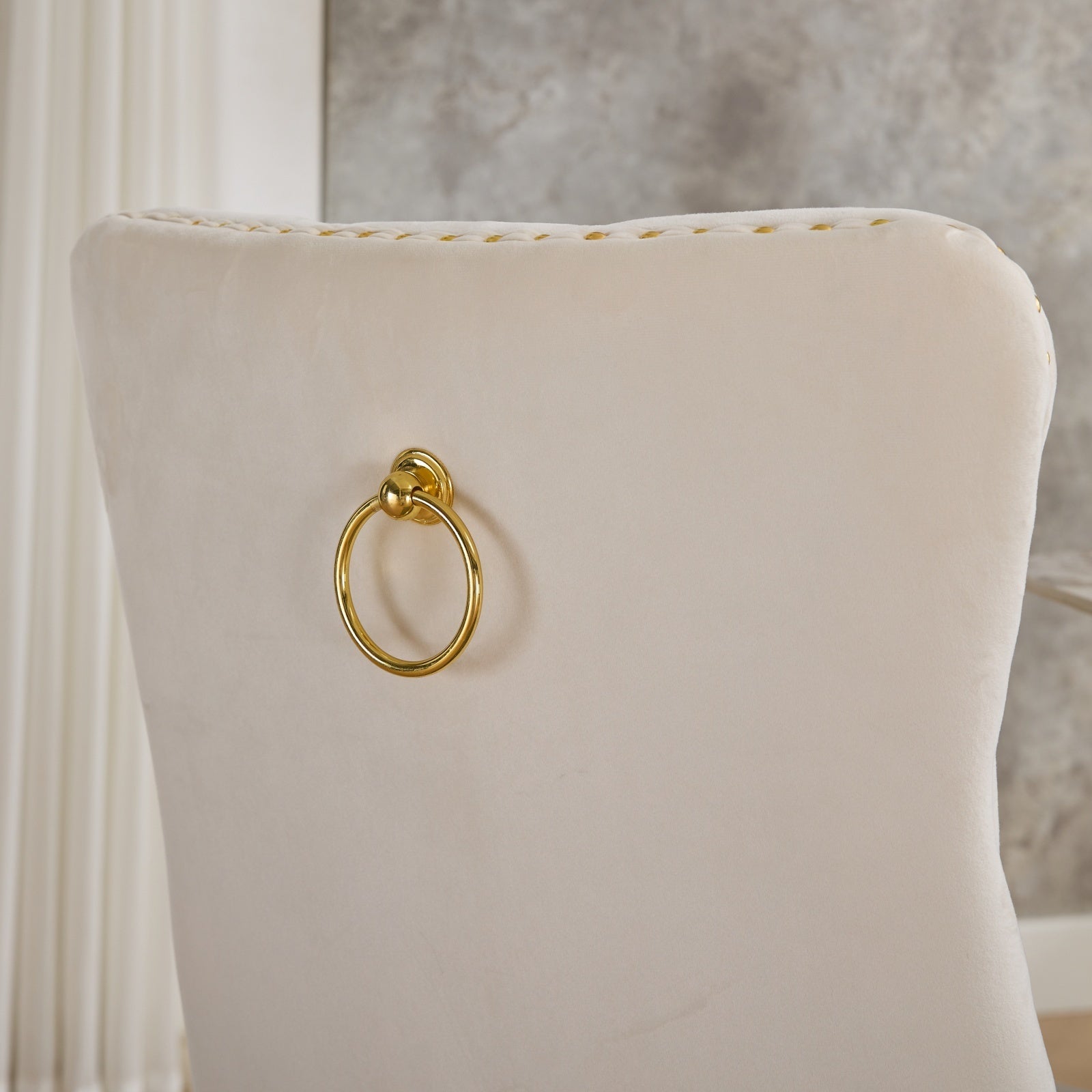 A&A Furniture, Nikki Collection Modern, High-end Tufted Solid Wood Contemporary Velvet Upholstered Dining Chair with golden Wood Legs Nailhead Trim 2-Pcs Set, Milky White,SW1401MW - Grand Goldman Shop