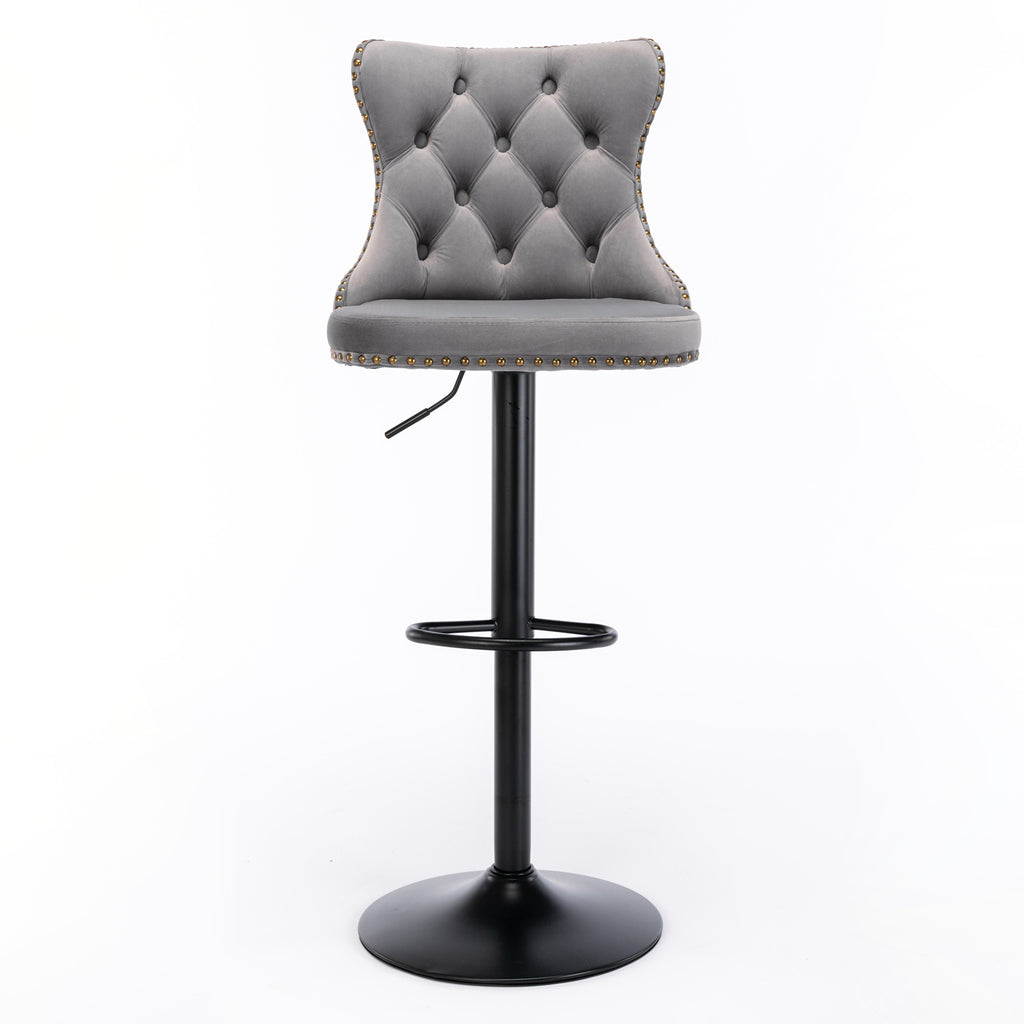 A&A Furniture,Swivel Velvet Barstools Adjusatble Seat Height from 25-33 Inch,17.7 inch base, Modern Upholstered Bar Stools with Backs Comfortable Tufted for Home Pub and Kitchen Island,Gray,Set of 2 - Grand Goldman Shop