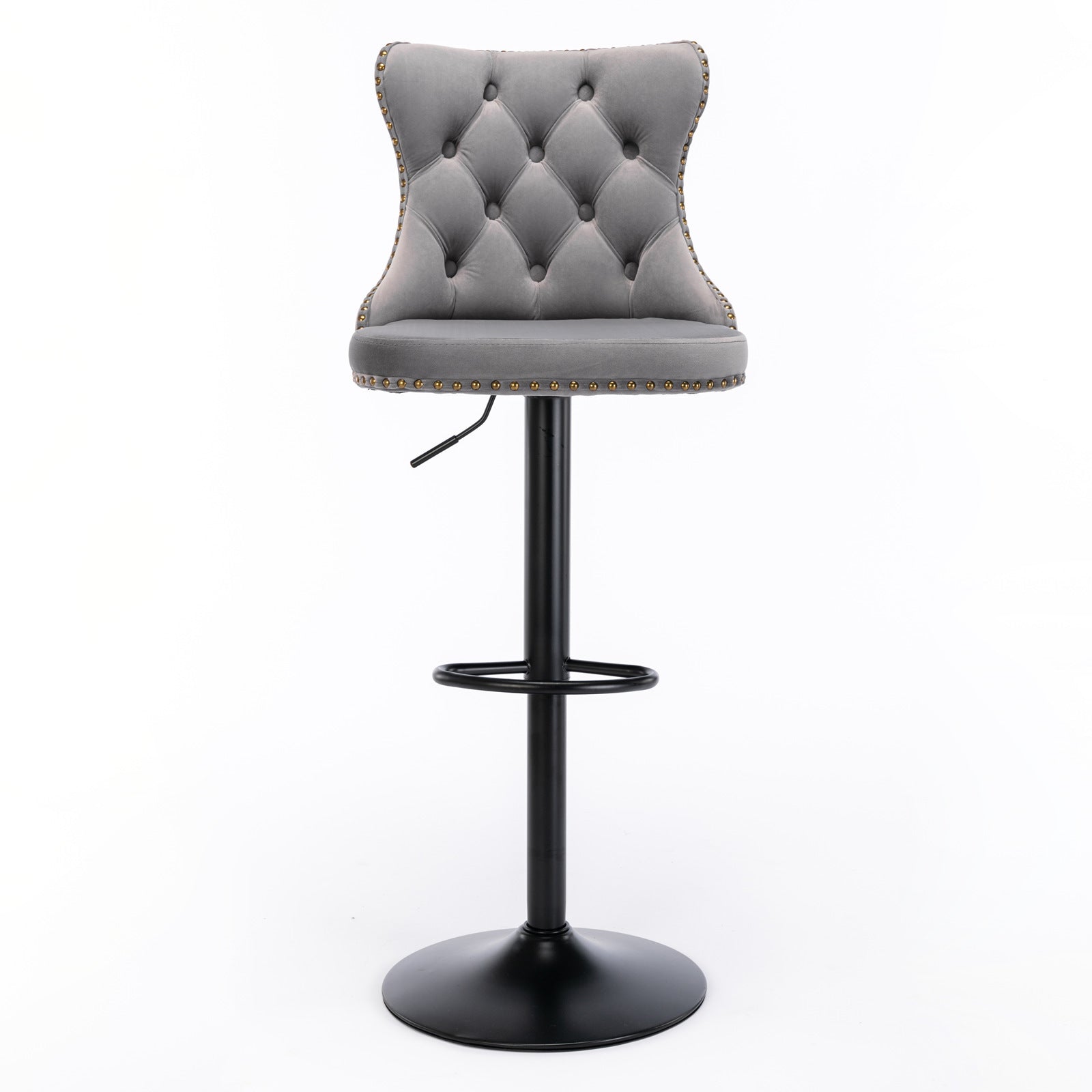 A&A Furniture,Swivel Velvet Barstools Adjusatble Seat Height from 25-33 Inch,17.7 inch base, Modern Upholstered Bar Stools with Backs Comfortable Tufted for Home Pub and Kitchen Island,Gray,Set of 2 - Grand Goldman Shop