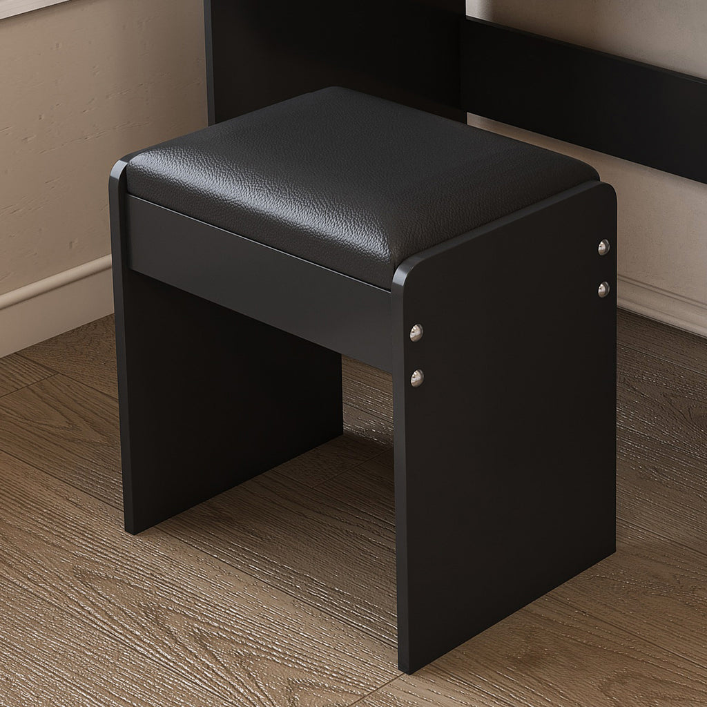 Modern Black Makeup Vanity Set with Power Outlet, Hair Dryer Holder, and Adjustable Lighting - Grand Goldman Shop