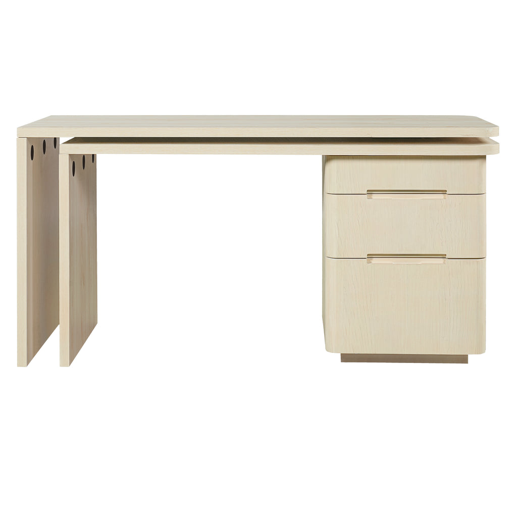 90' Modern L Shaped Desk in Natural Wood with 3 Drawers,360° Wood Rotating Desk,Executive Office Desk,Corner Desk,Office Stud