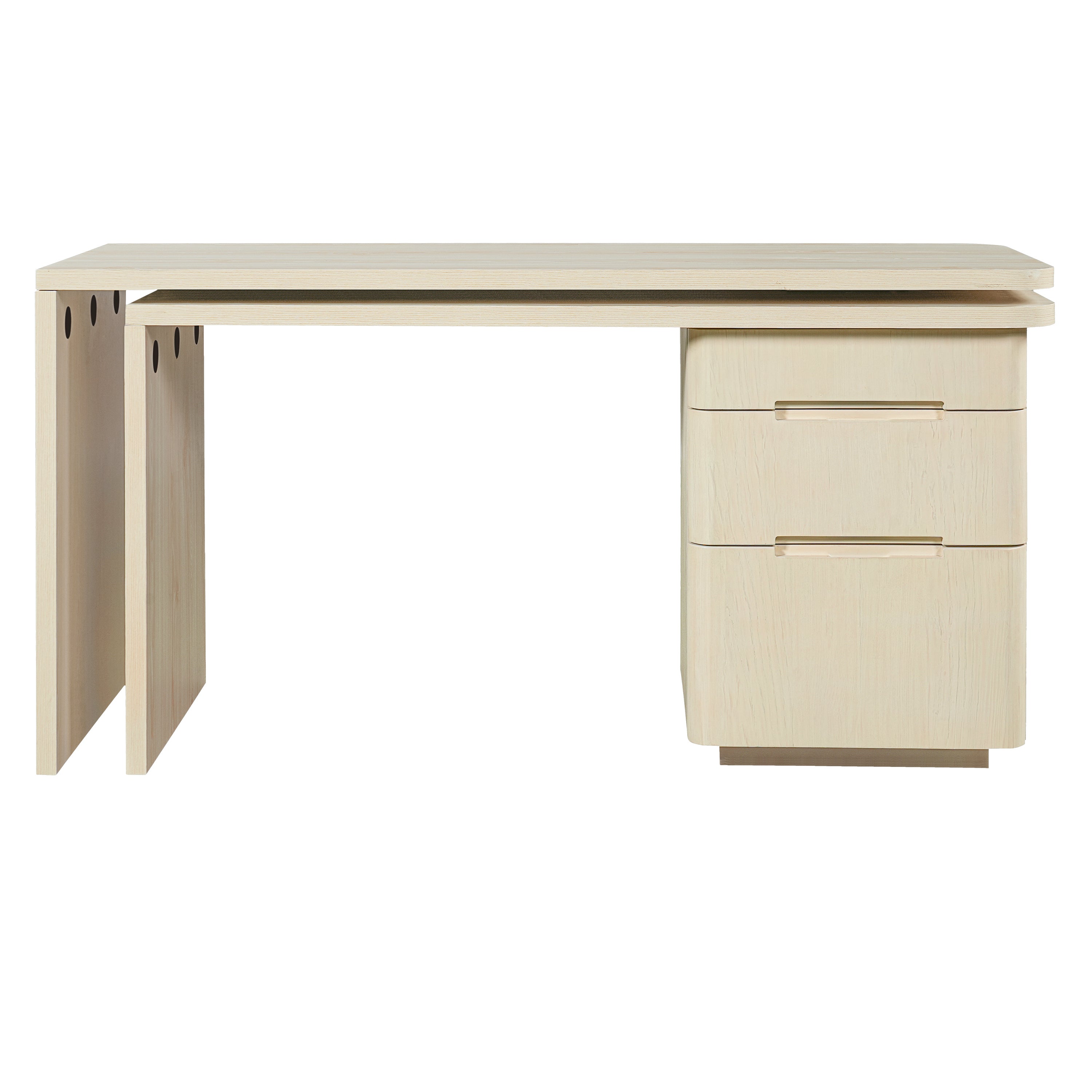 90' Modern L Shaped Desk in Natural Wood with 3 Drawers,360° Wood Rotating Desk,Executive Office Desk,Corner Desk,Office Stud