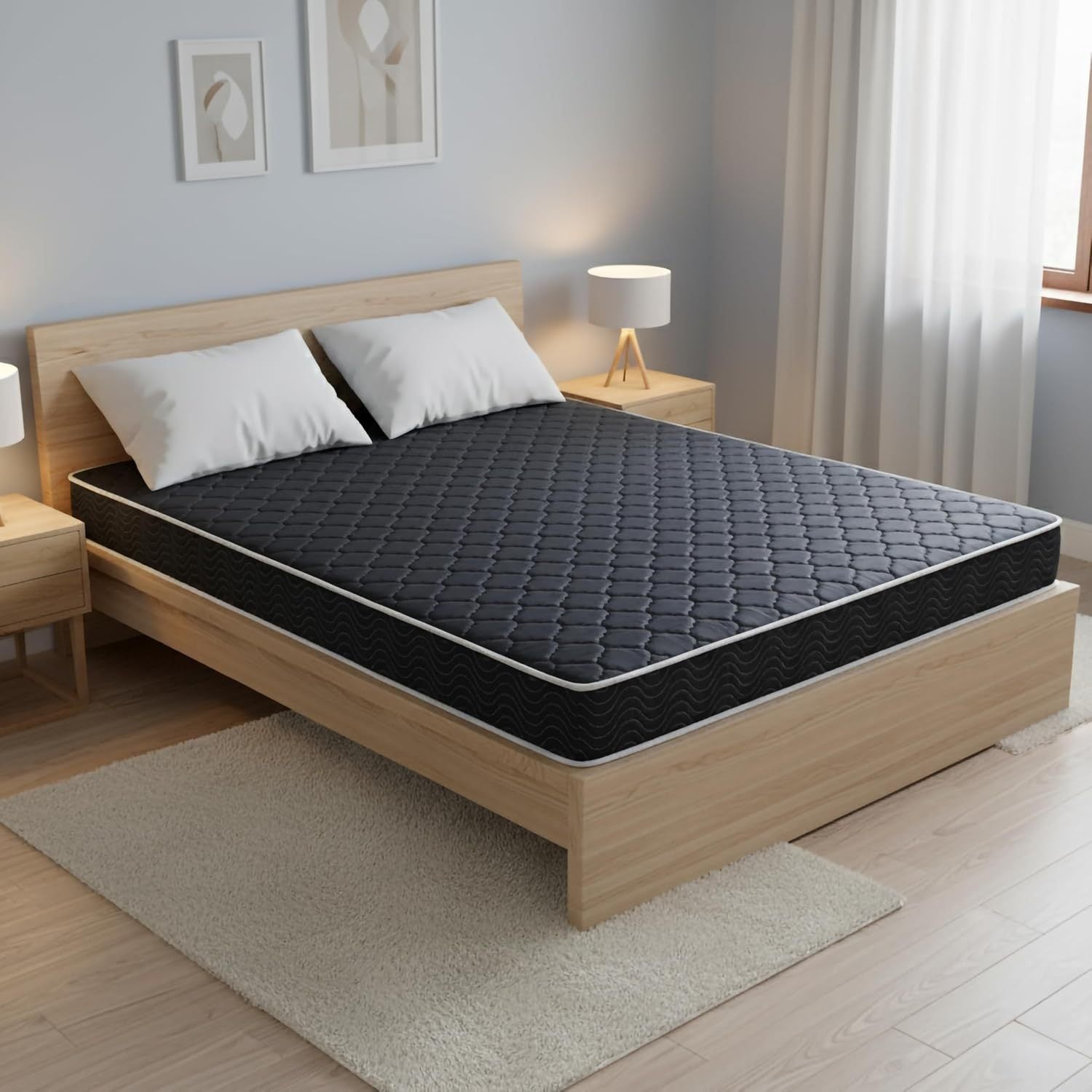 6 Inch Waterproof Foam Mattress, Navy Blue Quilted Breathable Fabric, Twin Size - Grand Goldman Shop
