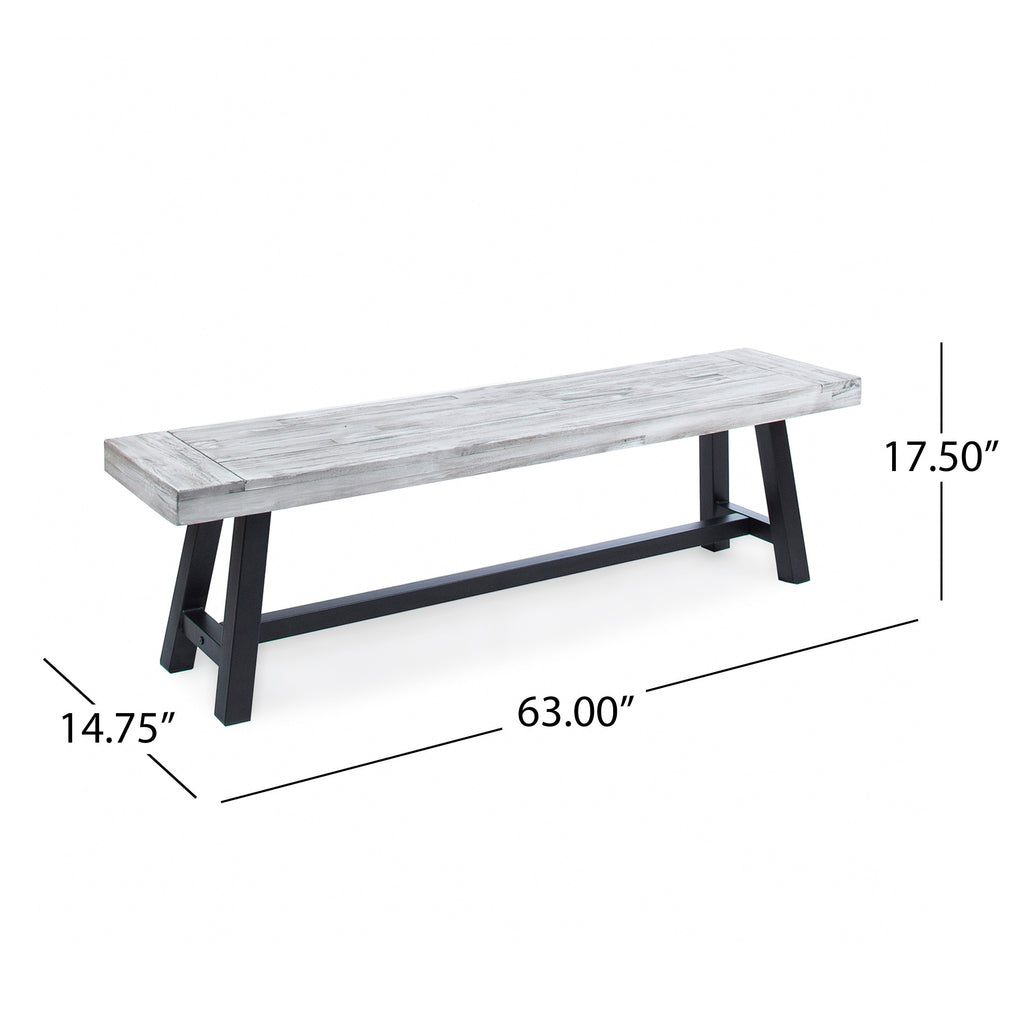 Tranquilizer Outdoor Acacia Wood Bench with Slat Panel Design, Sandblasted Light Gray + Black - Grand Goldman Shop