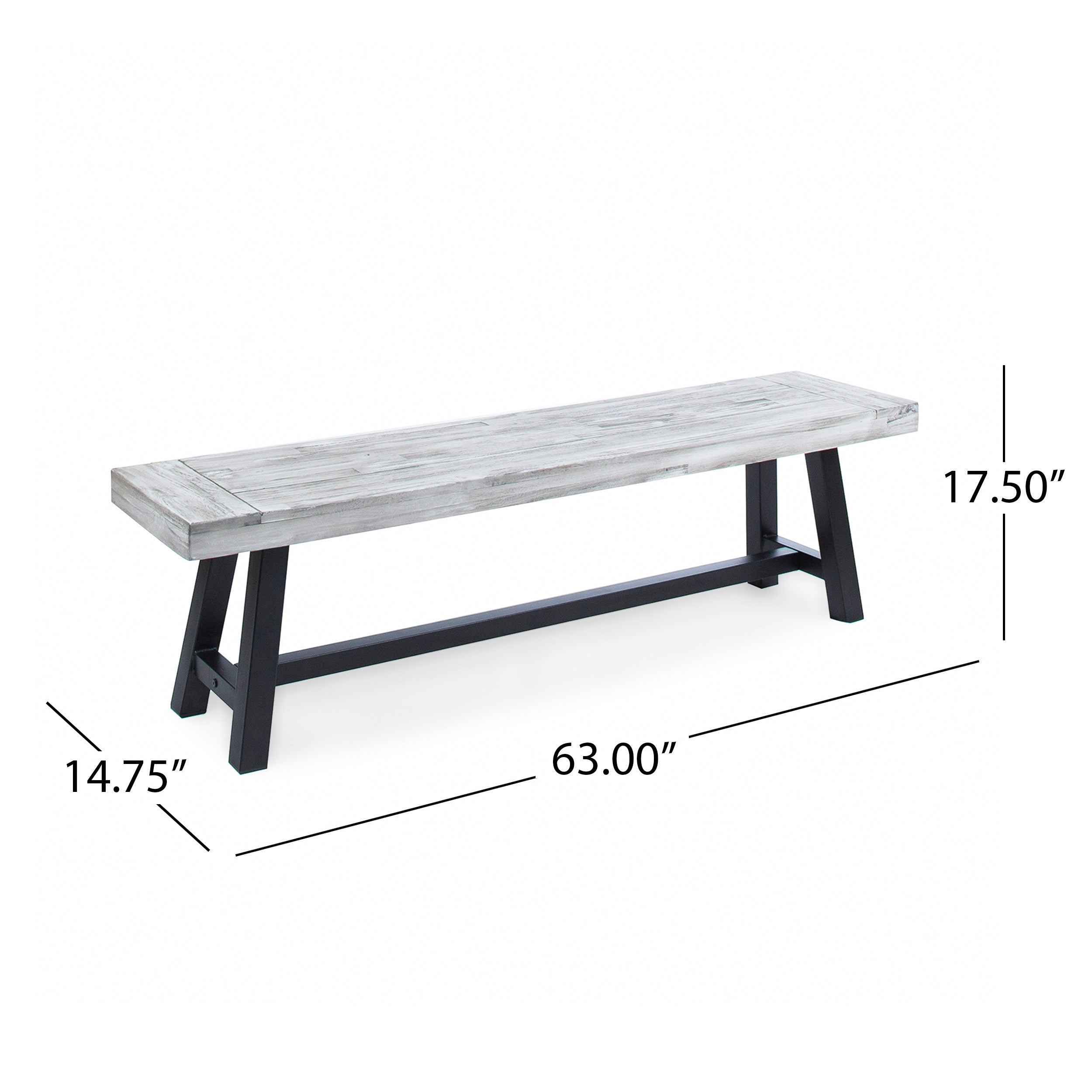 Tranquilizer Outdoor Acacia Wood Bench with Slat Panel Design, Sandblasted Light Gray + Black - Grand Goldman Shop