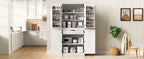 K&K 72' Tall Farmhouse Kitchen Pantry Cabinet with 8 Door Shelves, Curved Design Storage Cabinet with 3 Adjustable Shelves, Hidden Drawer, Versatile Cupboard for Kitchen, Dining & Bathroom, White - Grand Goldman Shop
